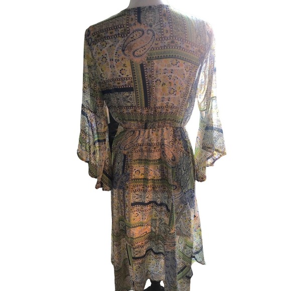 FREE W/PURCH  HAANI Paisley Dress Spring Summer Petite Medium Bell Slv Sheer NWT - Picture 5 of 12